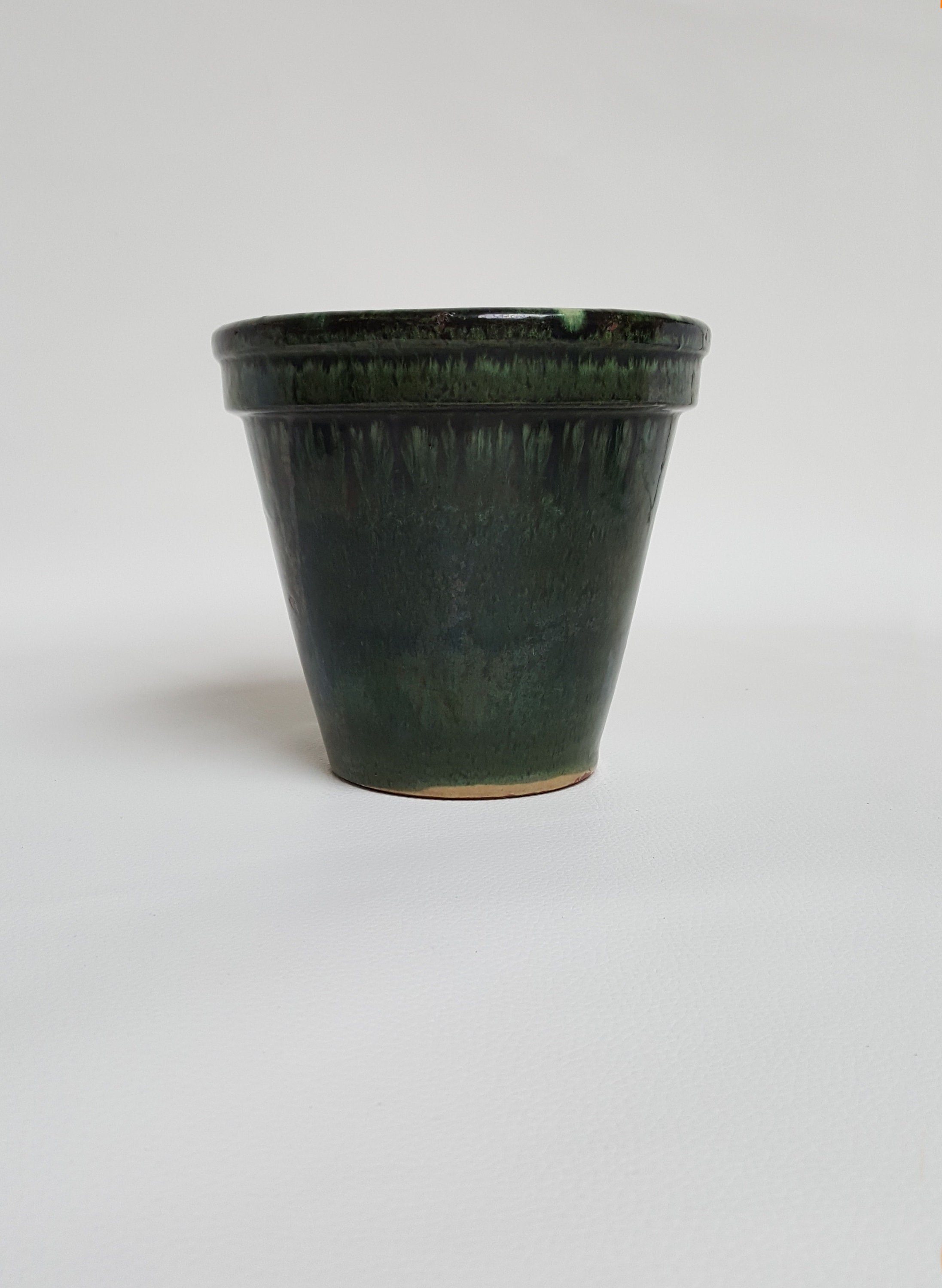 Beau Pot de Fleurs Vert Français Vieux/Potager Vintage Cache Antique Glaçure Verte