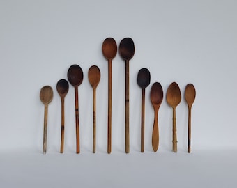 Set of 10 French Vintage Wooden Spoons