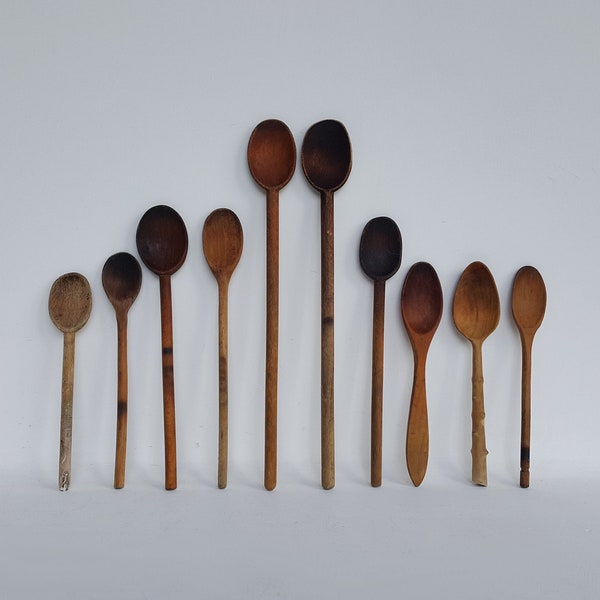 Set von 10 Französischen Vintage Holzlöffeln