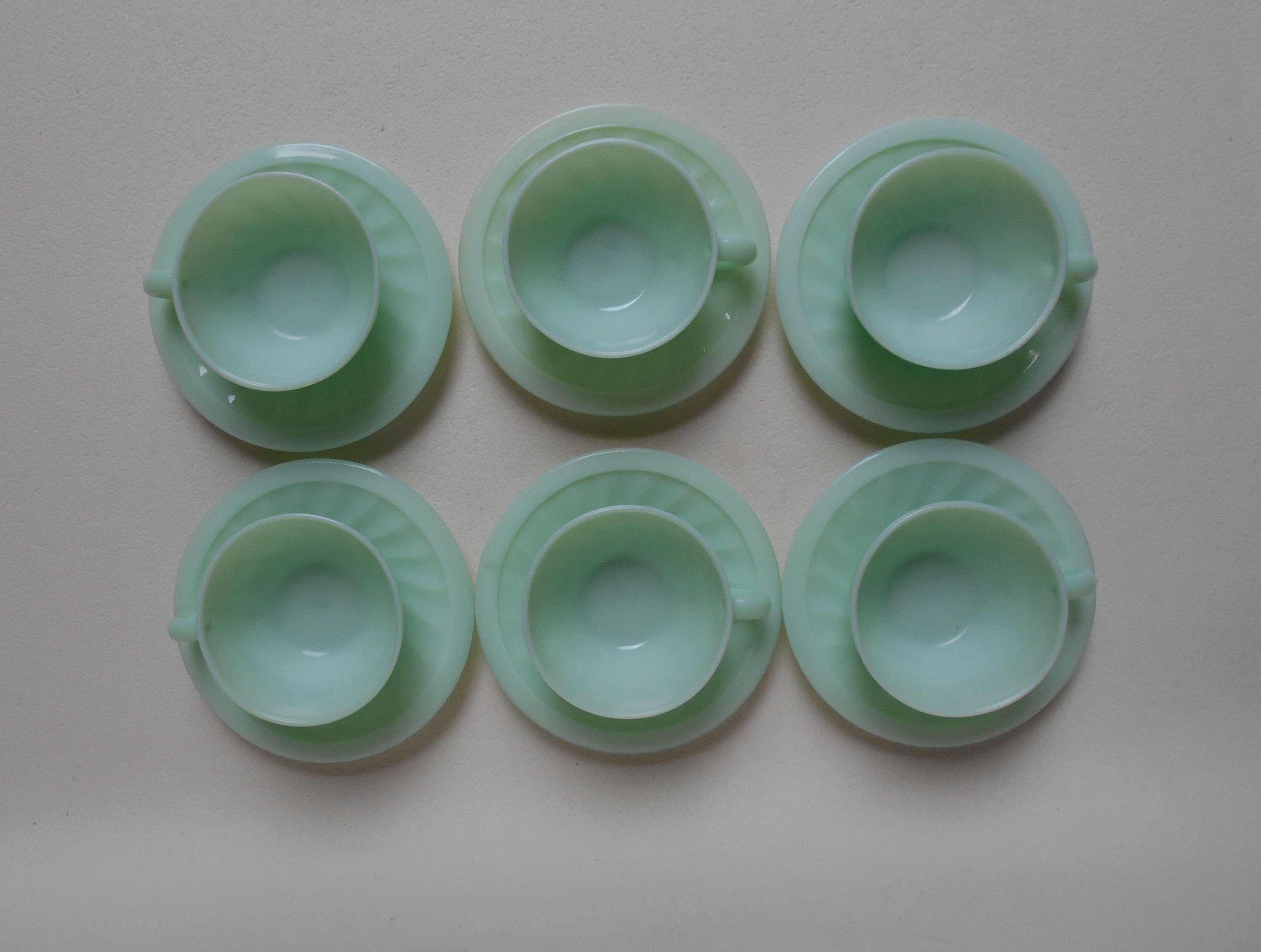 Set of 6 Jadeite Cups and Saucers / Milk Glass / Green Milk Etsy
