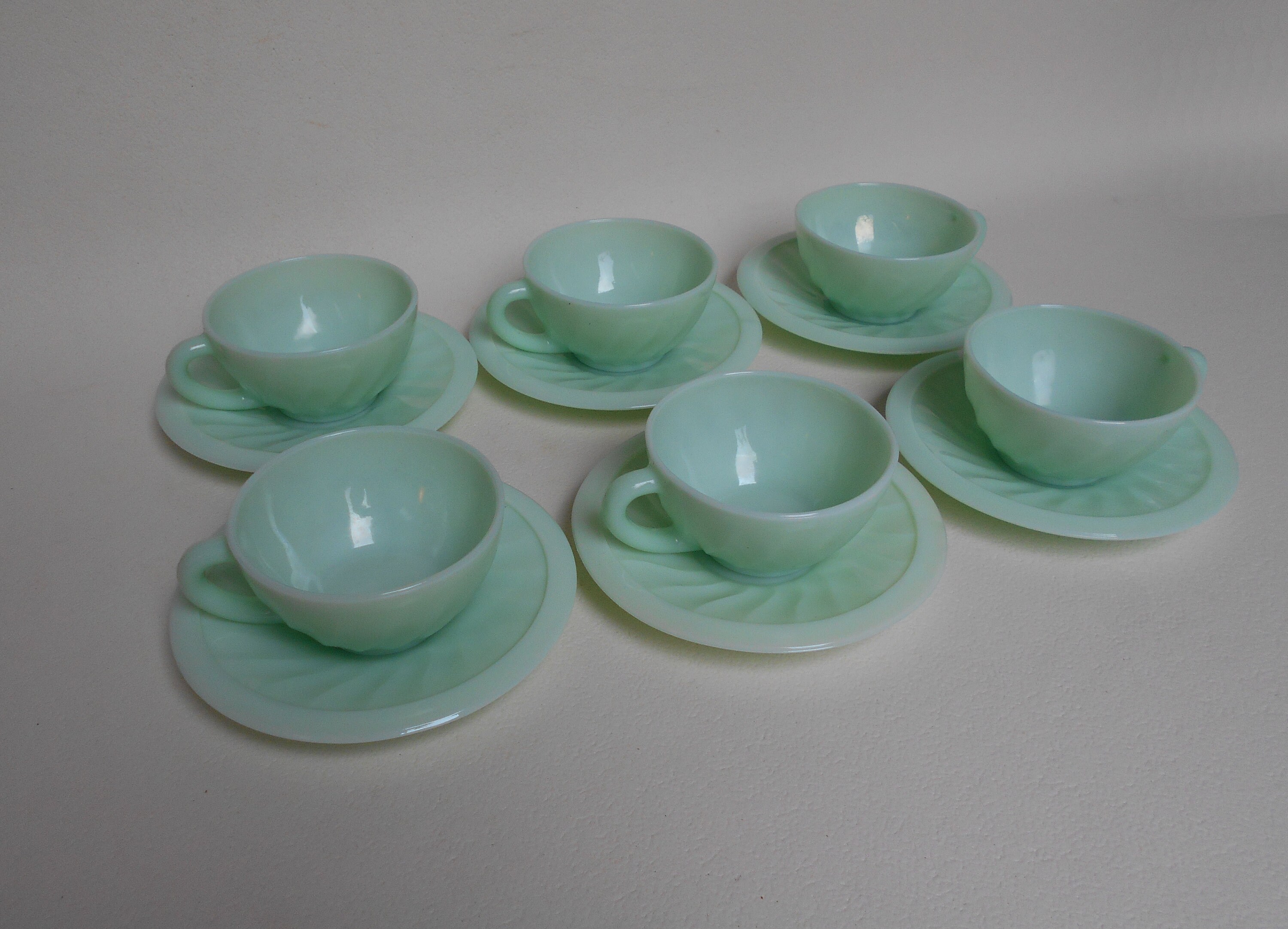 Set of 6 Jadeite Cups and Saucers / Milk Glass / Green Milk Etsy