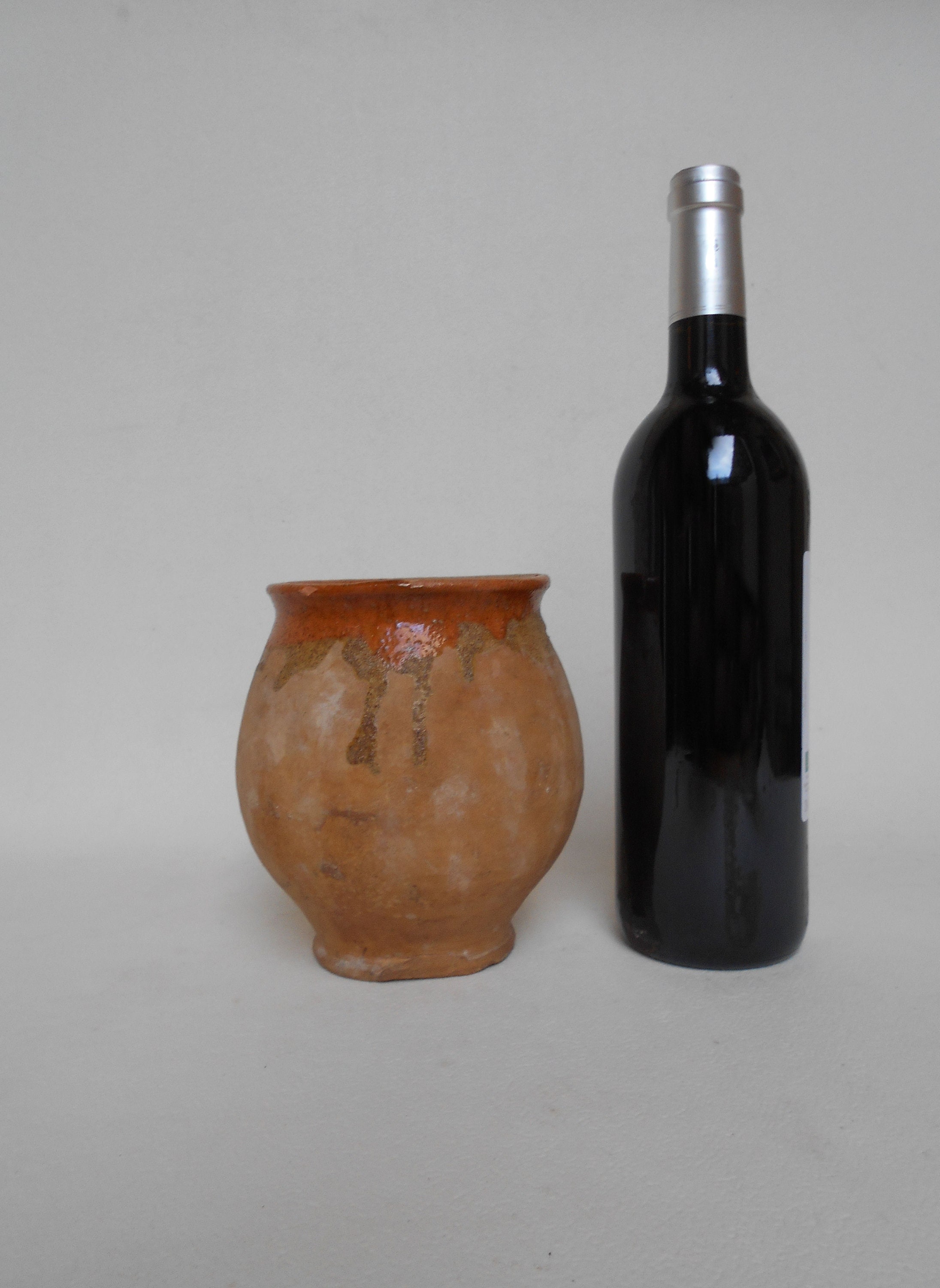 A Small Antique Français Confit Pot/Biot Jar Olive Terracotta