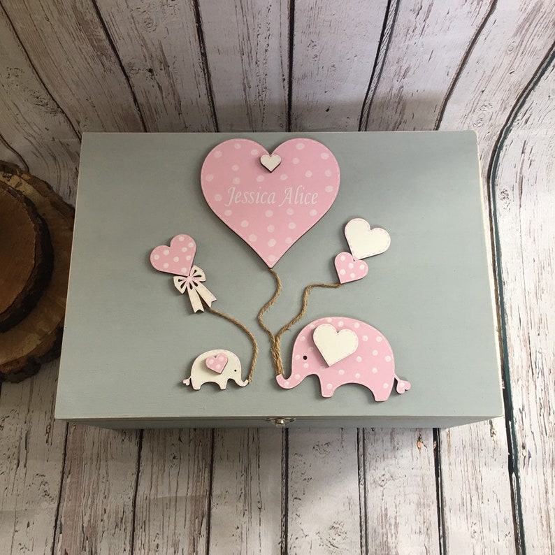 Christening Box Wooden Baby Keepsake Box Elephant Keepsake Etsy