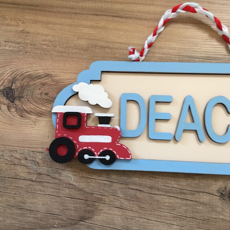 Train door sign personalised door hangers child name plaque Etsy