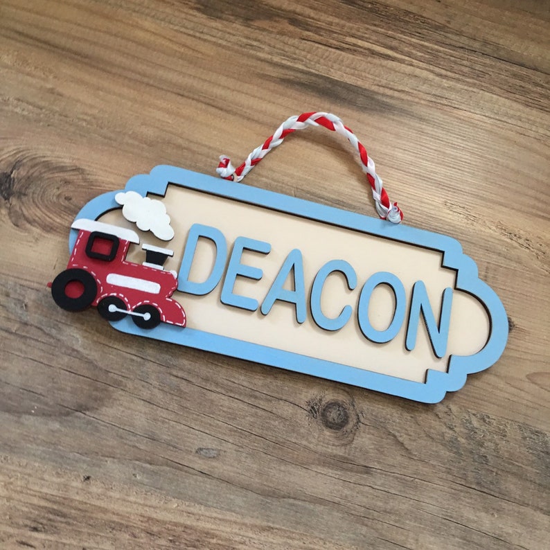 Train door sign personalised door hangers child name plaque Etsy