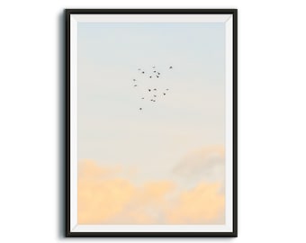 Flock of Birds Wall Art, Clouds Print, Flying Birds, Soft Sky Wall Art, Minimalist Sky Art Print, Printable Wall Decor, Instant Download