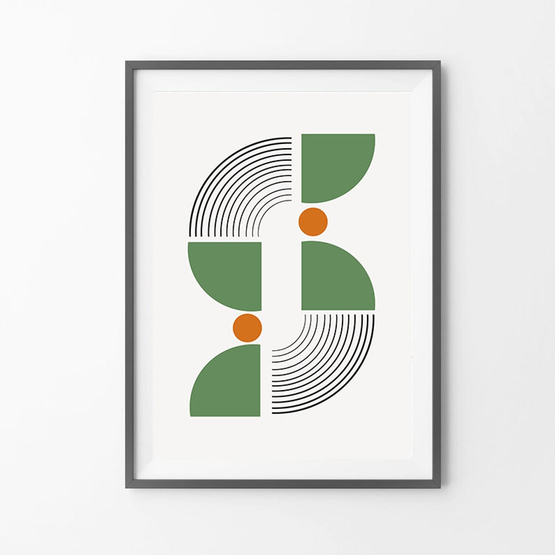 Orange And Sage Green Mid Century Modern Wall Art Bright Etsy