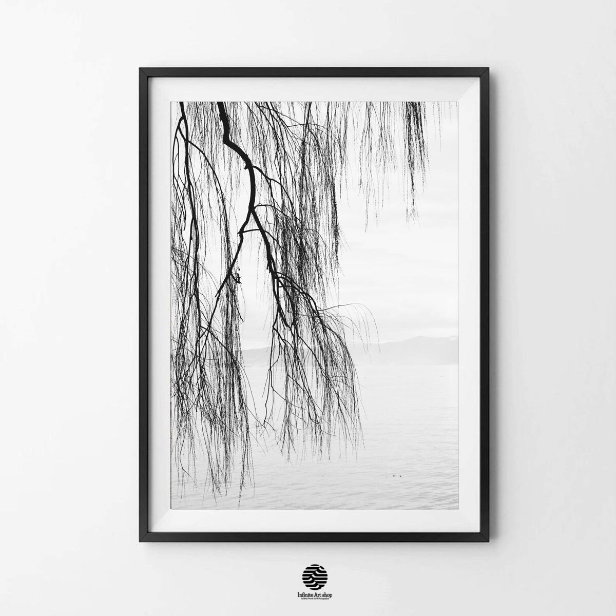 Minimalist Nature Wall Art, Black and White Fine Art Print, Willow Tree