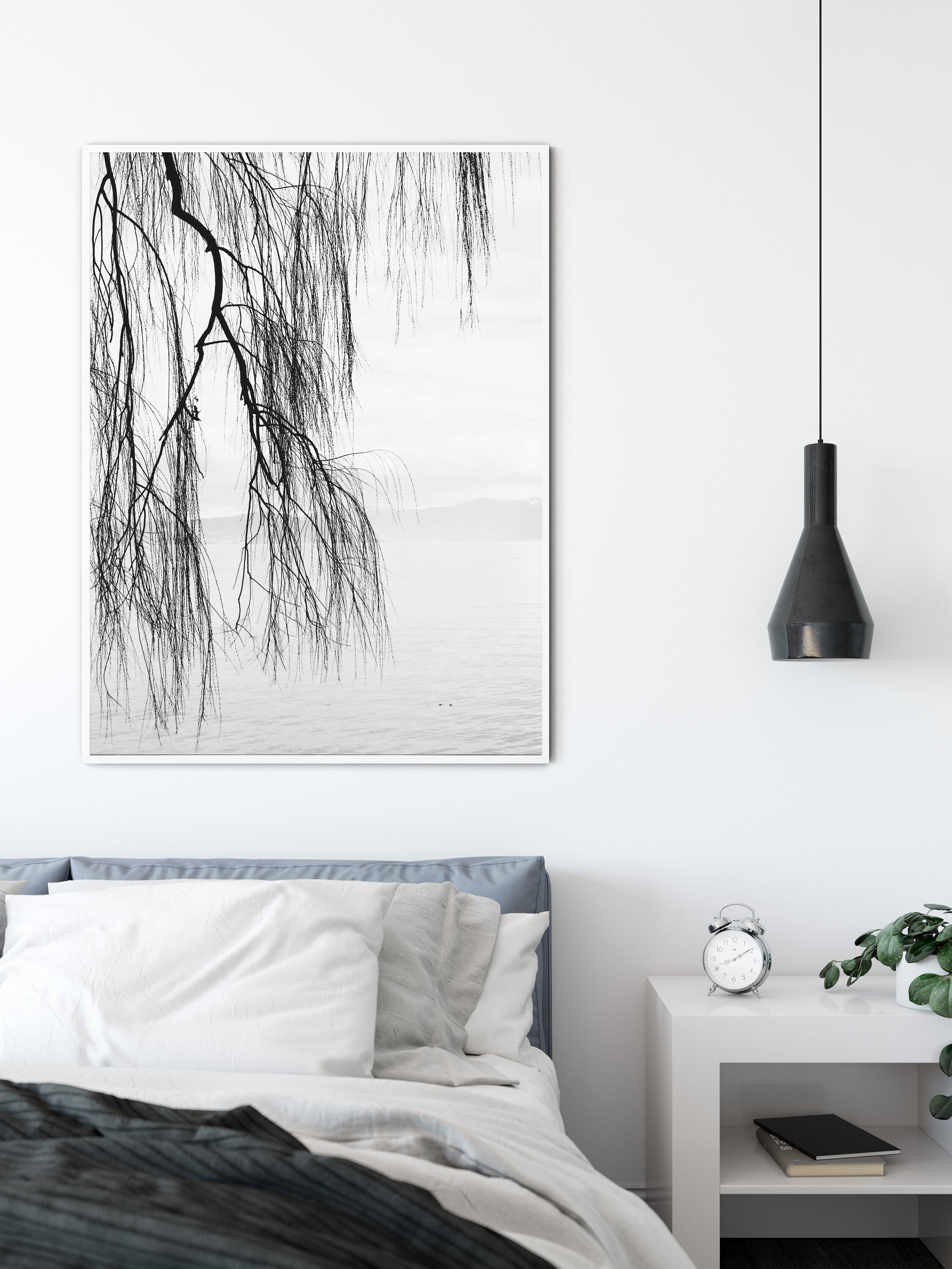 Minimalist Nature Wall Art, Black and White Fine Art Print, Willow Tree