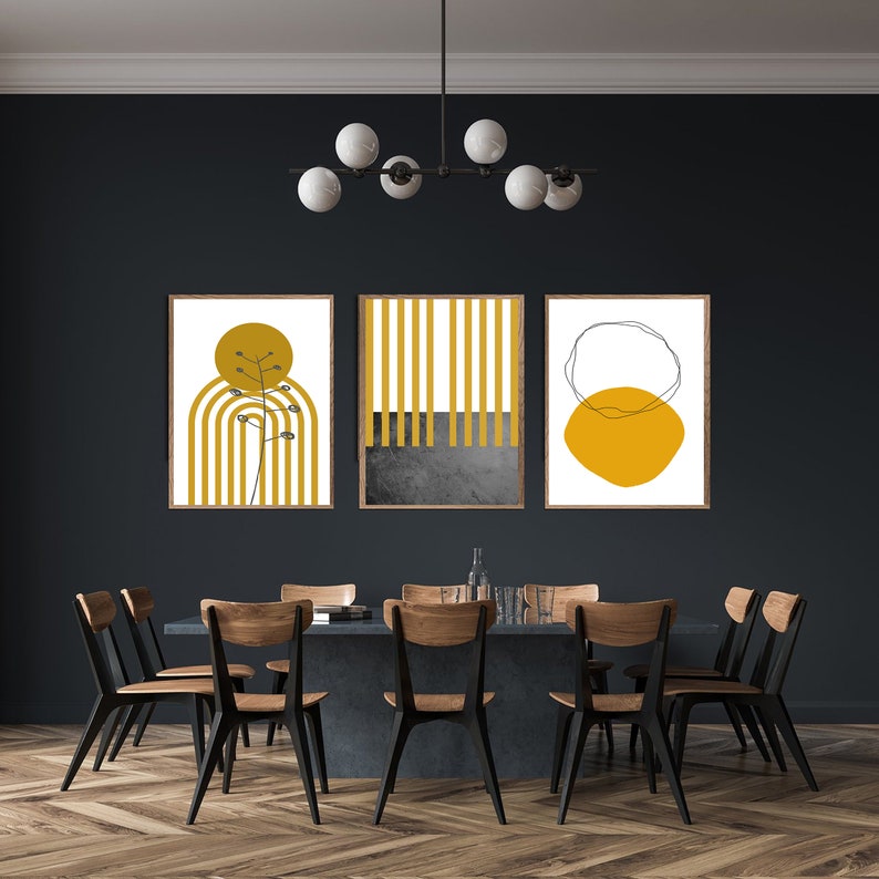 Abstract Geometric Wall Art,mid Century Modern Wall Art Set of 3 Prints