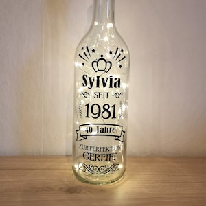 Light bottle - wine bottle fairy lights with individual saying for a special birthday, bottle light customizable anniversary 40th 50th 60th.