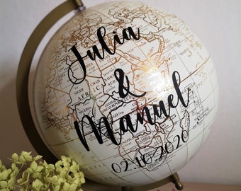 Personalisierter individueller Globus Gästebuch Erinnerung Hochzeit Dekoration Geschenk Brautpaar Weltkarte Reise