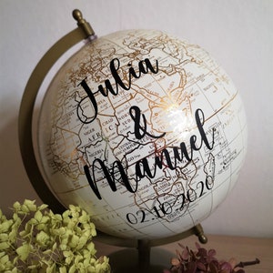 Personalisierter individueller Globus Gästebuch Erinnerung Hochzeit Dekoration Geschenk Brautpaar Weltkarte Reise