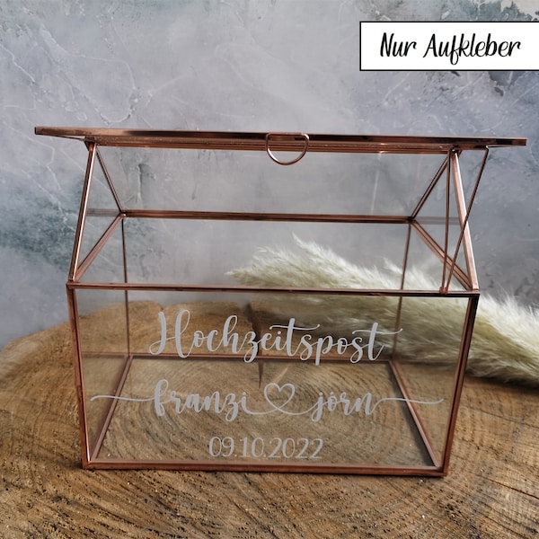 Aufkleber Hochzeitspost Glasbox Gewächshaus für Briefe, Geldgeschenke und Karten zur Hochzeit personalisiert