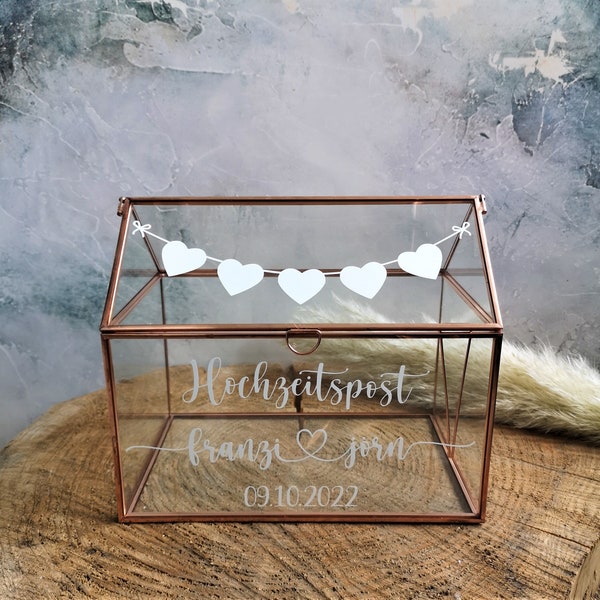 Hochzeitspost Box Gewächshaus für Briefe, Geldgeschenke und Karten zur Hochzeit personalisierte Glasbox