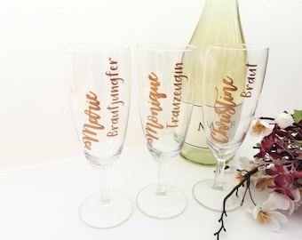 Aufkleber für Sektglas / Champagner Glas DIY / Wunschtext personalisierbar Hochzeit Jungesellenabschied Vinylfolie Namensschild Geschenk