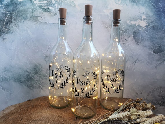Tischnummern Hochzeit Leuchtflasche Flaschenlicht Dekoration Hochzeitstisch