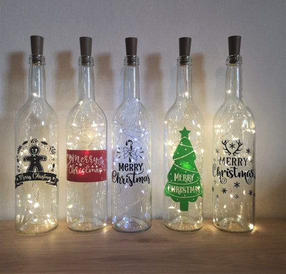 Light Bottle Wine Bottle Fairy Lights Lamp Light Christmas Merry Christmas Gift Personalizable Deer Family Christ Advent Decoration