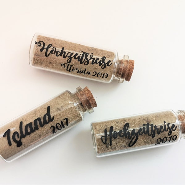 Honeymoon / Hochzeitsreise Sand Flasche Glas Hochzeitsgeschenk Urlaubsgeschenk Erinnerung Urlaubserinnerung Geschenk personalisiert