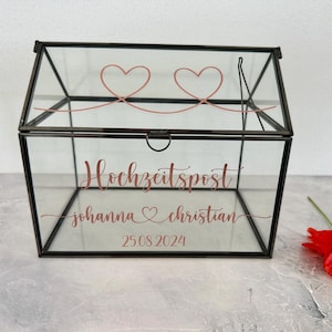 Hochzeitspost Box Gewächshaus für Briefe, Geldgeschenke und Karten zur Hochzeit personalisierte Glasbox schwarz