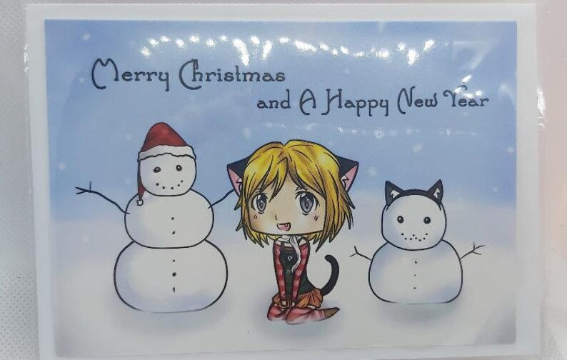 Cute Anime Style Christmas Cards Art by Cazzie Blizz - Etsy
