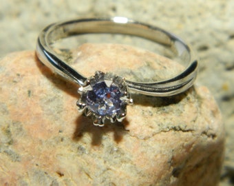 TANZANITE - Tiny Sparkling .23 ct Bluish Violet Tanzanite Sterling Silver Solitaire Ring