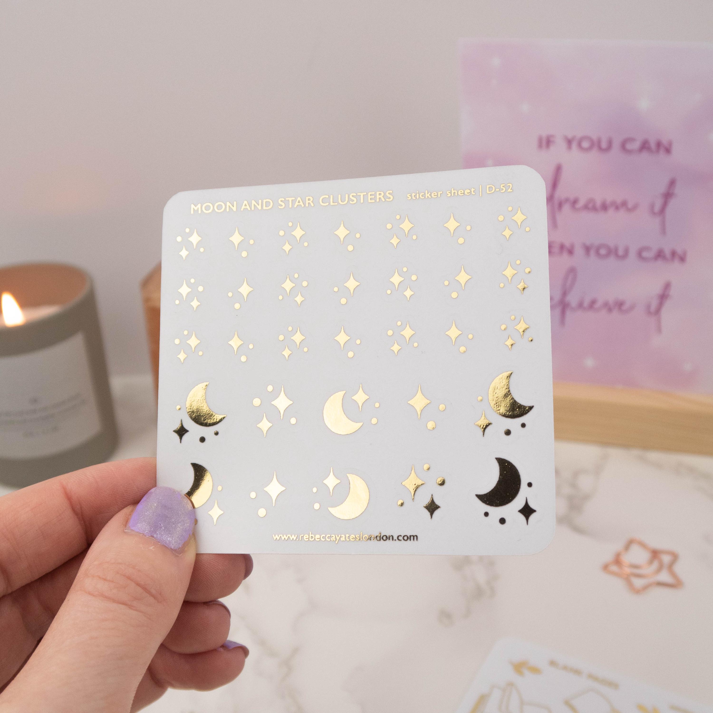 Moon and Star Clusters! Clear Foiled Planner Sticker Sheet. Decorative ...