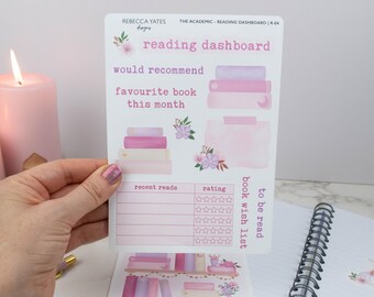 Reading Dashboard Journal Stickers - Bookshelf stickers. Reading Journal sticker sheet. Reading log for bullet journal. Academic collection