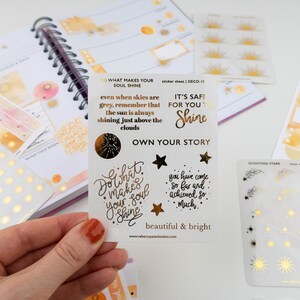 Faites briller votre âme ! - Citations inspirantes et motivantes - Feuille d'autocollants décoratifs en aluminium pour agendas. journaux et albums de coupures.