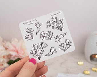 Foiled planner sticker sheet - Tulips! Decorative stickers for planners, journals and scrapbooks. Gold, Silver or Rose Gold foil