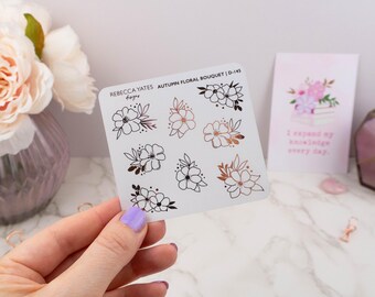Foiled planner sticker sheet - Floral Bouquets!, decorative stickers for planners, journals and scrapbooks. Gold, Silver or Rose Gold foil