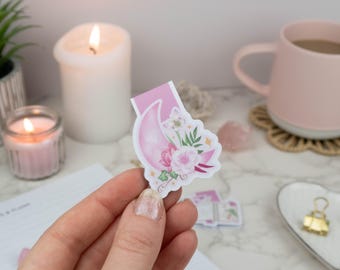 Pink Moon Magnetic Bookmark - Pastel Page Marker, Book Lover Gift, Planner Accessory, Cute Stationery