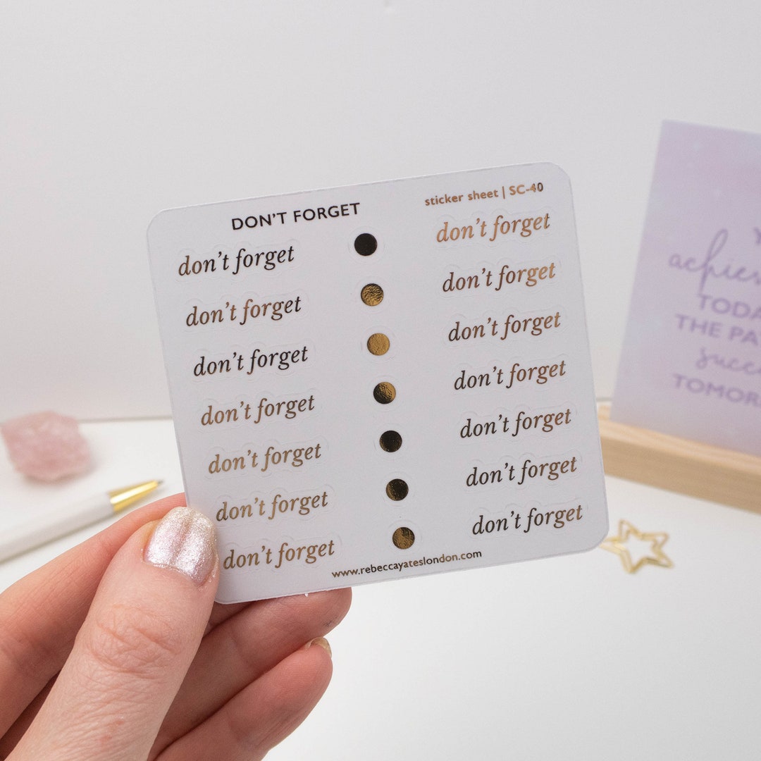 Don't Forget-deco Clear Matte Foiled Script Sticker Sheet. Functional ...