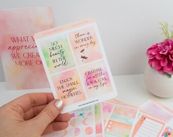 So much beauty! Uplifting quote sticker sheet for planners and journals. Gold foiled decorative sticker. Full box vertical planner stickers