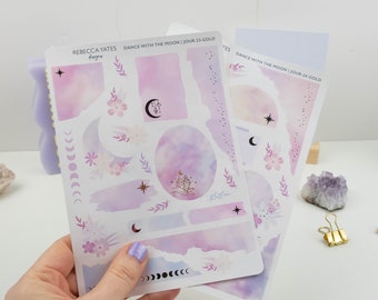 Dance with the Moon - Journaling Planner Sticker kit. Decorative and gold foiled stickers for journaling and scrapbooking.