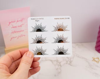 Foiled planner sticker sheet - Rising Suns! Decorative stickers for planners, journals and scrapbooks. Gold, Silver or Rose Gold foil