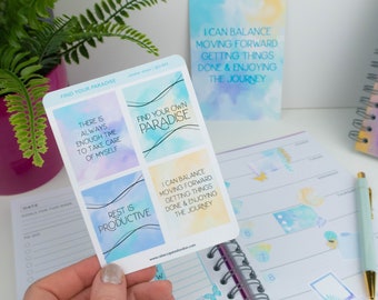 Uplifting quote sticker sheet for planners and journals. Gold foiled decorative sticker - Find your own paradise