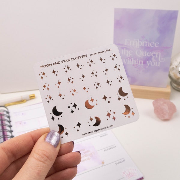 Moon and star clusters! Clear foiled planner sticker sheet. Decorative overlay stickers for vertical planners and bullet journals