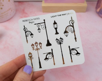 Foiled planner sticker sheet - Light the Way! Decorative stickers for planners, journals and scrapbooks. Gold, Silver or Rose Gold foil