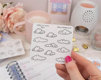 Foiled planner sticker sheet - Small Clouds! Decorative stickers for planners, journals and scrapbooks. Gold, Silver or Rose Gold foil