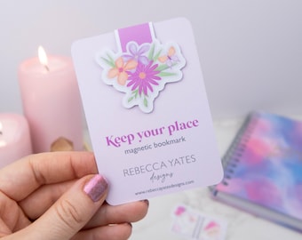 Dreamy Flowers Magnetic Bookmark - Page Marker, Book Lover Gift, Planner Accessory, Cute Stationery