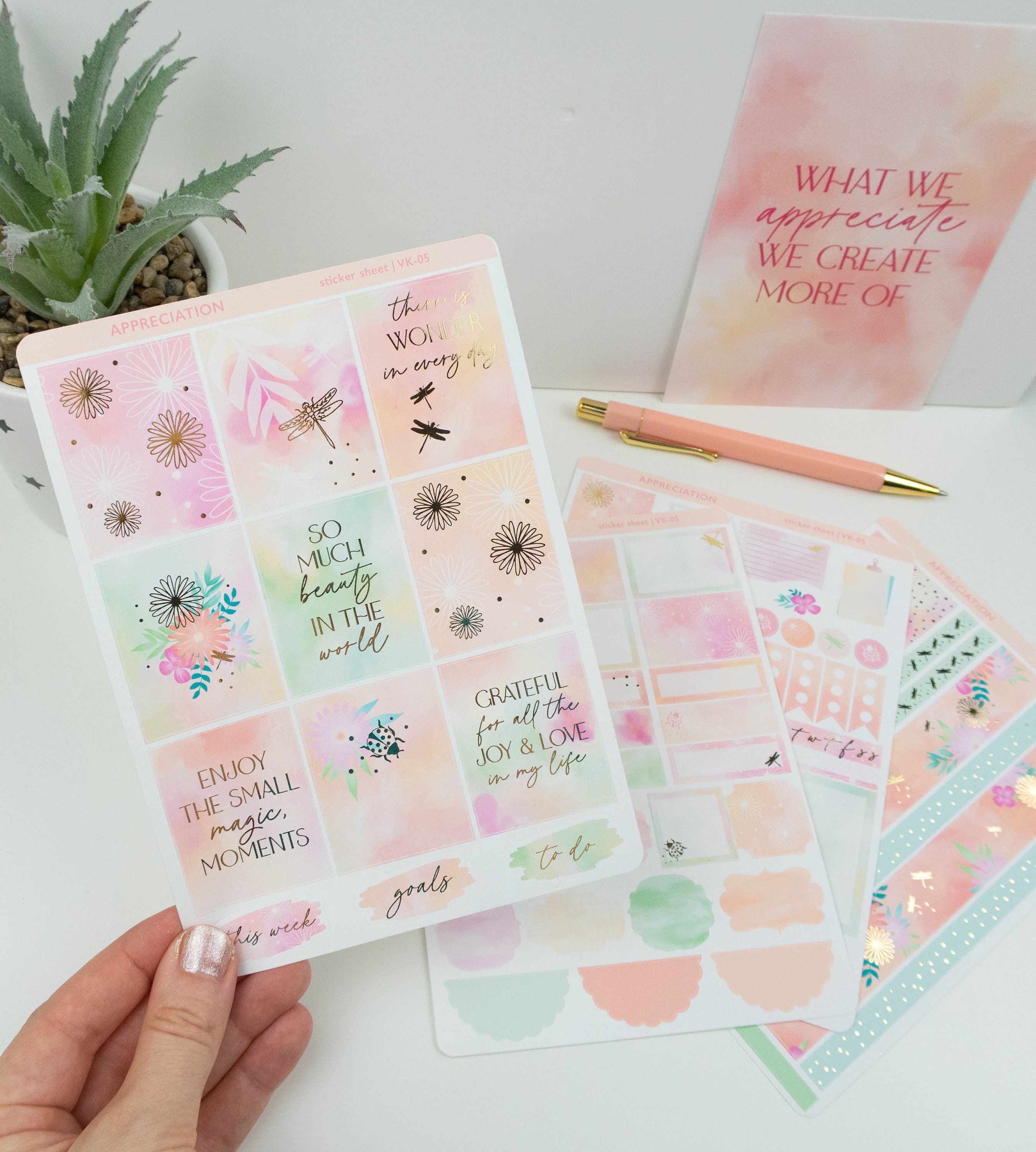 Appreciation - Weekly Sticker Kit for Standard Vertical Planners. Gold ...