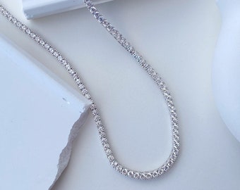 Silver Tennis Necklace, 3mm Cz Dainty Tennis Choker, Woman Minimal Tennis Chain Necklace, Christmas Gift, Gift for Her, Handmade Jewelry