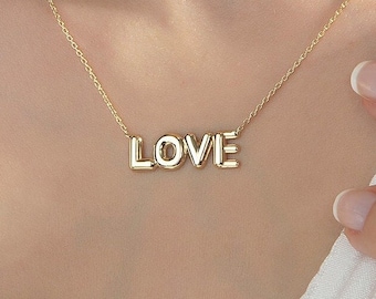 Helium Font Love Necklace,14K Gold Personalized Name Necklace With Helium Font, My Name Necklace, Personalized Handmade Jewelry,Gift For Her