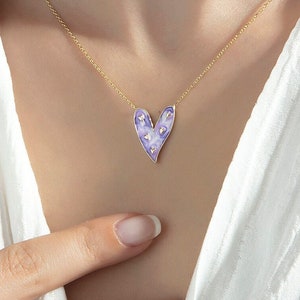 Enamel Color Mini Heart Detail Necklace, 14K Gold Heart Necklace, Colorful Love Necklace, Gift For Love, Handmade Necklace, Dainty Heart