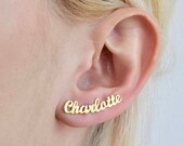 14K Gold Name Earring - Name Stud Earring - Gold Name Earring - Custom Name Earrings - Bridesmaids Gift - Valetine 39 s Day Gift