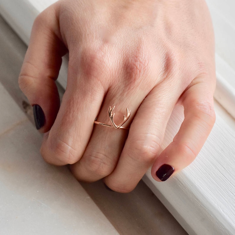 Antler Ring Dainty Antler Ring Antler Jewelry Deer Ring Etsy