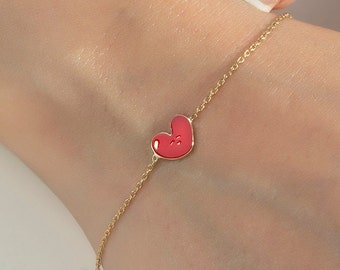 Enamel Heart Bracelet, 14K Smiley Enamel Color Heart Bracelet, Personalized Heart Bracelet, Dainty Star Bracelet, Colorful Heart Bracelet