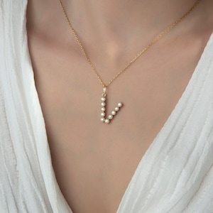 Pave Initial Custom Necklace - Personalized Jewelry - Gold Pave Initial Necklace - Gift for her - 14K Gold Initial Necklace - Initial Charm