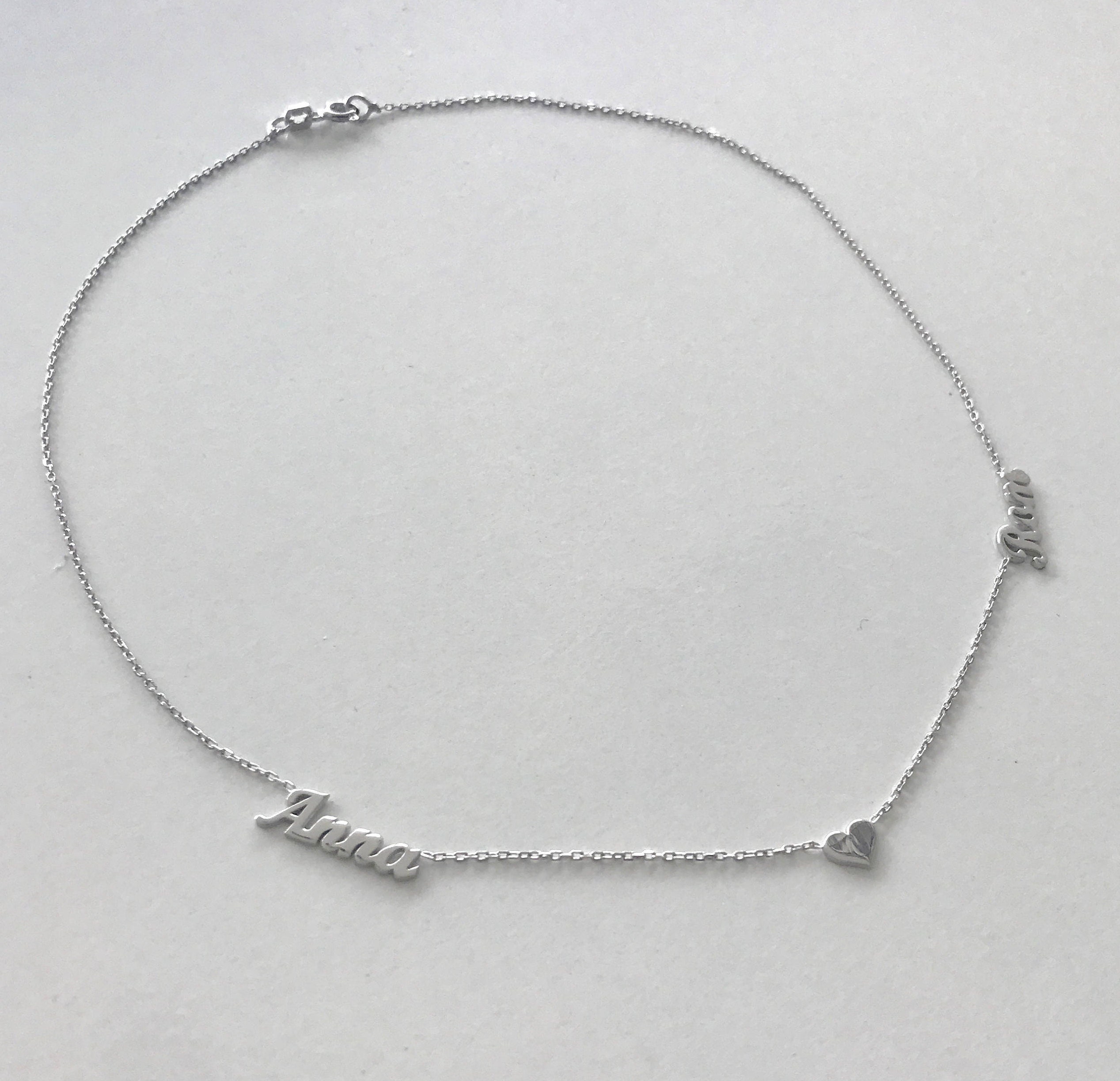 Personalized Two Names Necklace with Heart Name Necklace Etsy